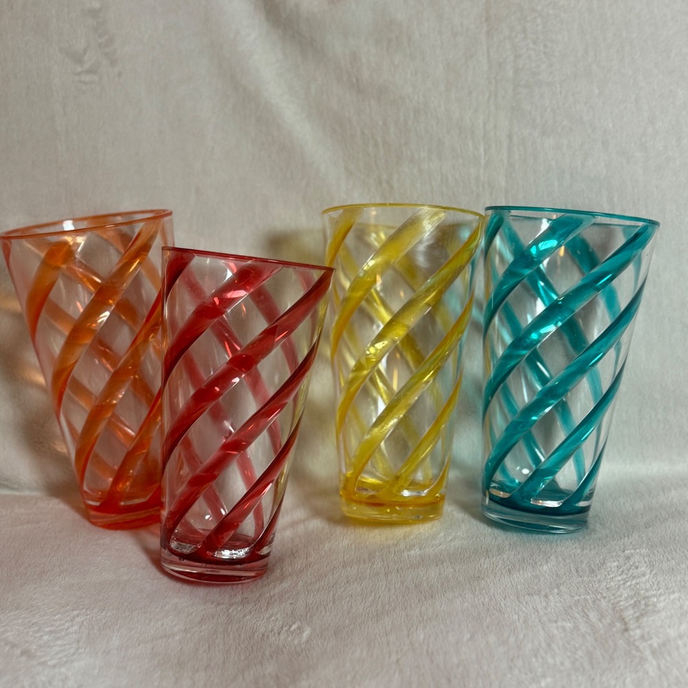 Multicolor Swirl Glass Tumblers 16 oz Vintage/Retro Drinking Glasses - Set of 4